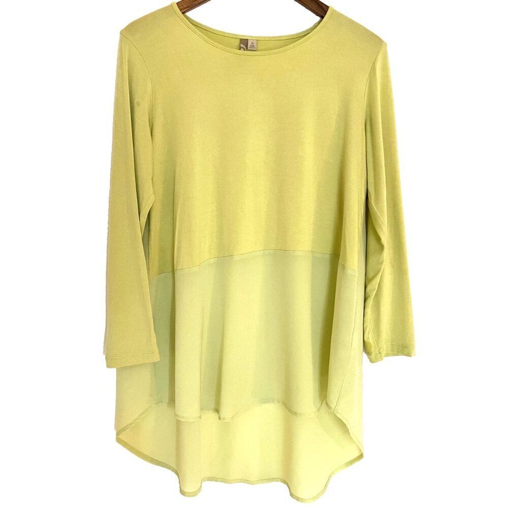 COMFY USA Tunic Top S chiffon Modal Green Yellow Super Soft Mixed Materials USA